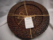 Artera Home  13" Round Rattan Serving Plate Chargers Set of 4 Brick Brown