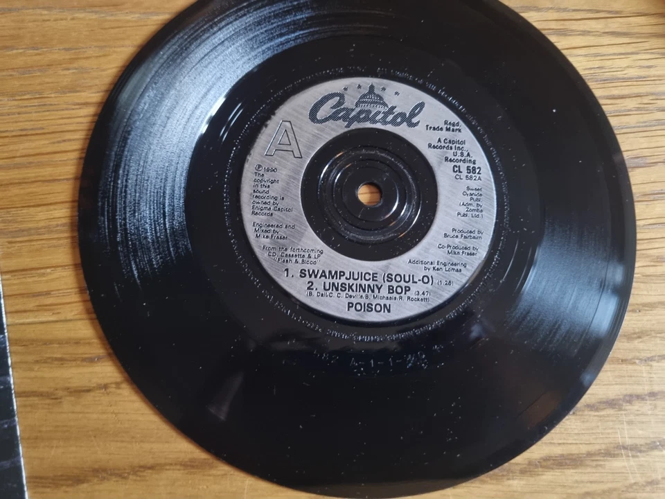 Poison – Unskinny Bop 1990 Capitol Records 7” Hard Rock - Image 4 of 4