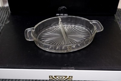 Vintage Heisey Pressglas Relish Gelee geteilt Schale schmal Flötenmuster Schale