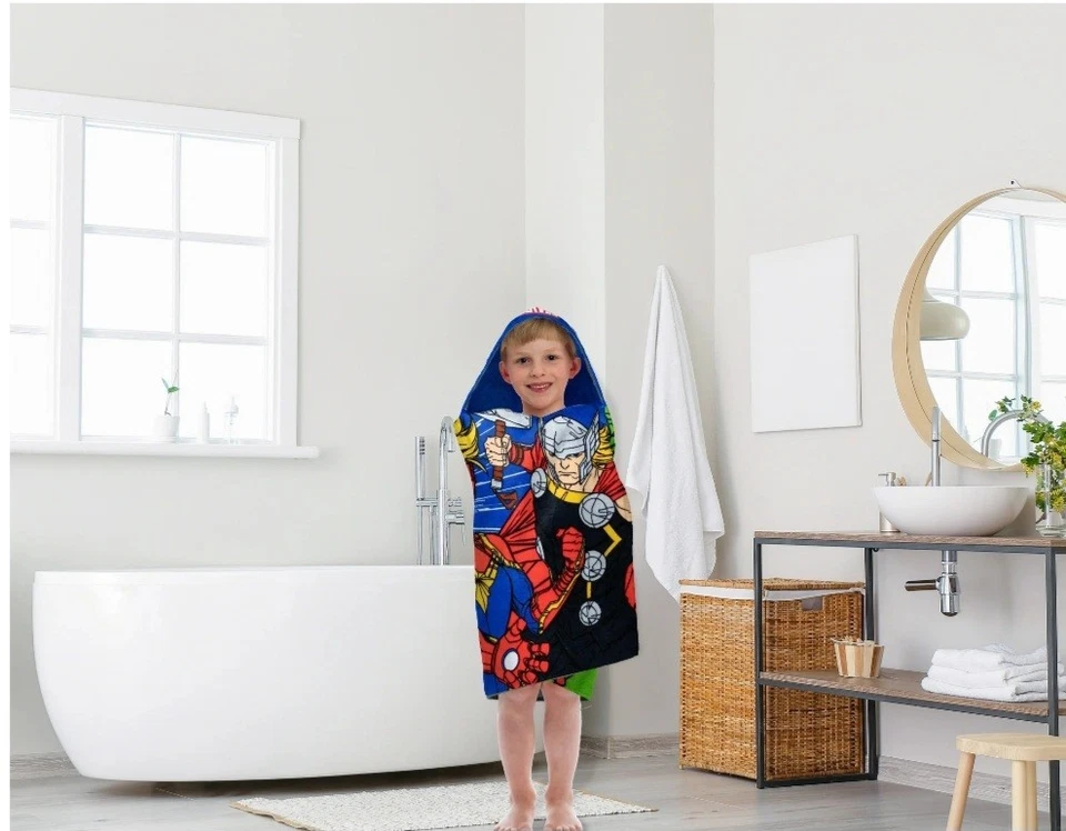 Toalla con capucha Marvel 100 % algodón 22 pulgadas X 51 pulgadas Azul nuevo en paquete Foto 4 de 4