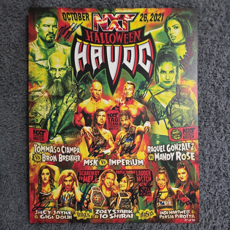 2021 WWE NXT HALLOWEEN HAVOC SIGNED MATCH CARD AUTOGRAPH /50 RARE Bron Rose Io