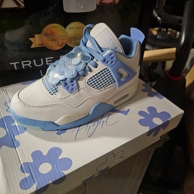Jordan Air Jordan 4 White/Blue Leather Mid Top Lace-Up Basketball Sneakers