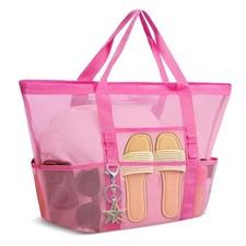 Large Mesh Beach Bag for Women, Sandproof 9-Pocket Beach Tote Bag, Quick-Dryi...