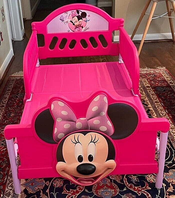 Girls Pink Toddler Bed Minnie Mouse with Safety Rails Kids Bedroom