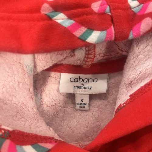 Christmas Candy Cane Heart Shaped Holiday Season Fleece Hoodie Girls Size 5 - Picture 5 of 6