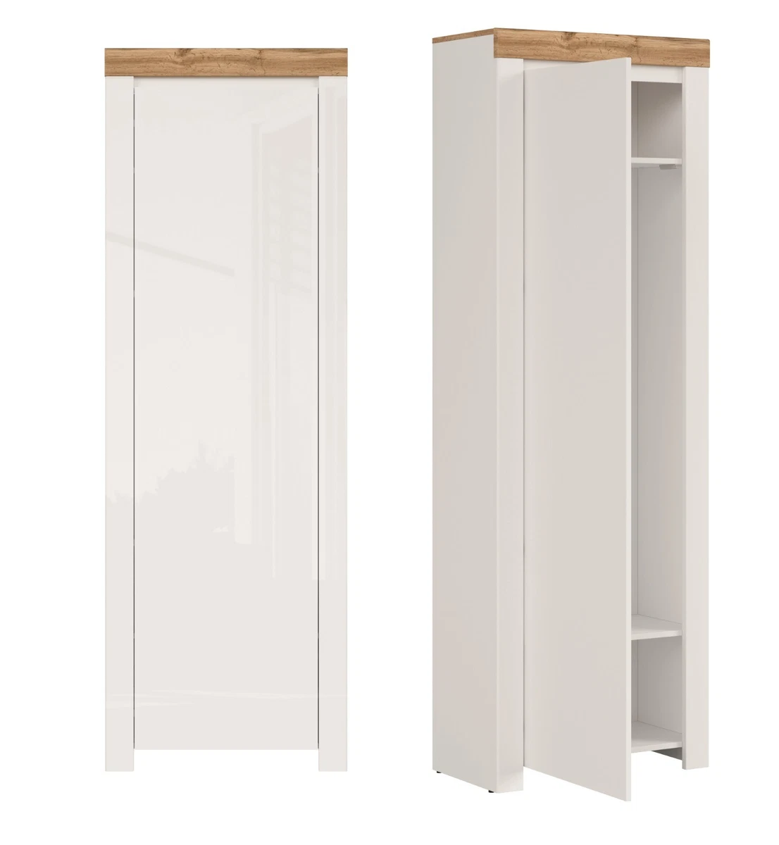 Single Wardrobe Slim Storage 1 Soft Close Door White Gloss Oak Effect Holten