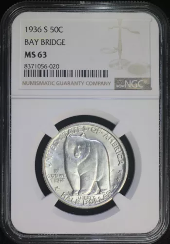 1936 S Bay Bridge Commemorative Silver Half Dollar NGC MS63 Choice BU Coin