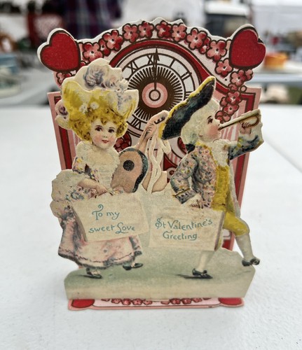 Vintage Large German 1930s 1940s Stand Up Valentines Card -Colonial Boy & Girl - Picture 2 of 3