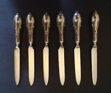 LOT OF SIX DESSERT KNIVES VINTAGE BERNDORF A . KRUPP  SILVERPLATE