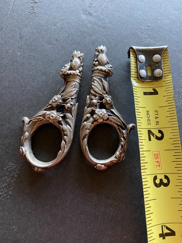 Antique Floral Ornate Sterling Silver Scissors Handles Only *read* 70.8 Grams - Afbeelding 9 van 9