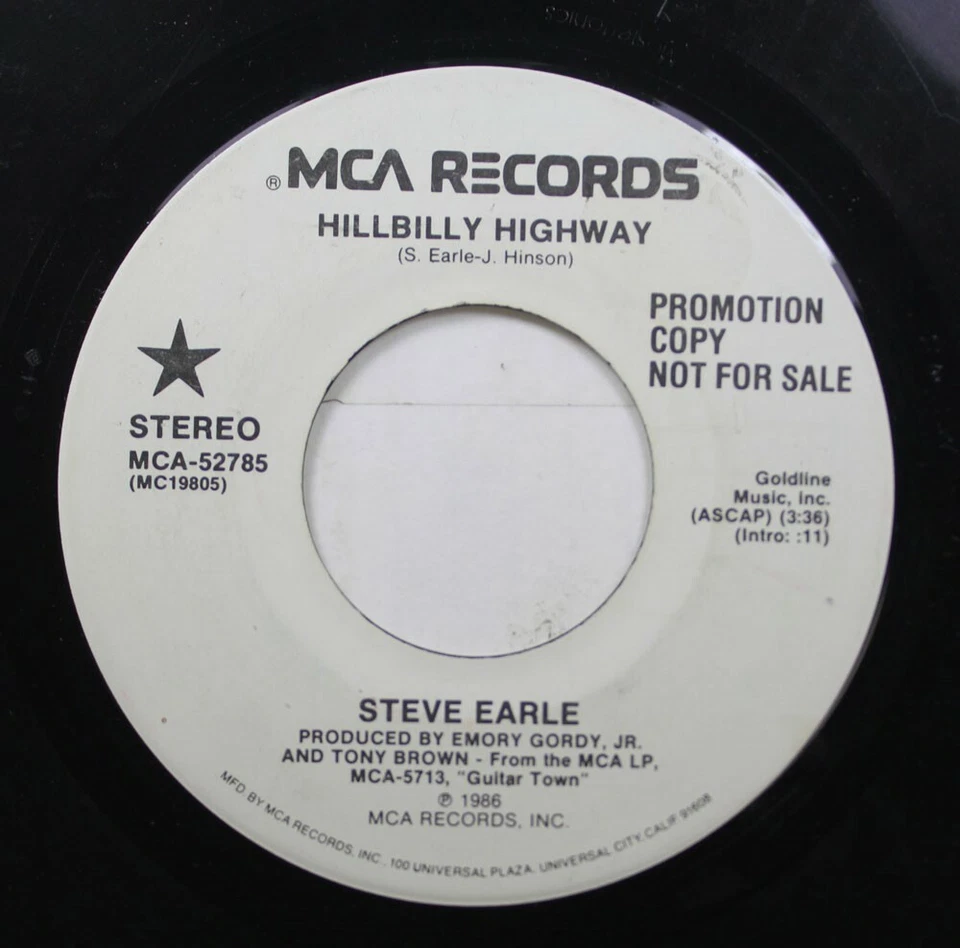 Country Promo 45 Steve Earle - Hillbilly Highway / On Mca Reco - Image 2 of 2