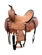 Youth Kids Hard Seat Roping Style Western Saddle Floral Tooled Roughout Leather