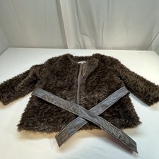 Fever Jacket Size M Coat Brown Faux Fur Waist Belt Fuzzy Teddy Bear Lined