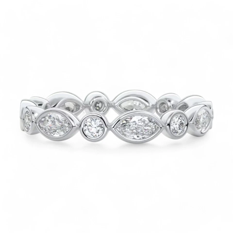 Diamond Women Wedding Eternity Band Marquise Lab Grown 1.00 Carat 14k White Gold - Image 2 of 4