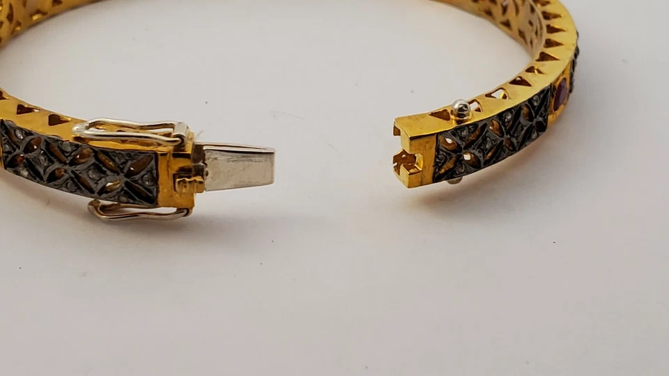 VINTAGE - Polki Bracelet Gold Vermeil/925 Sterling Silver with Diamonds & Rubies - Image 4 of 4