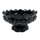 VTG Fenton Ebony Black Glass Hobnail 6 Spot Multi Candle Holder Pedestal Bowl