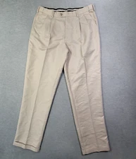 Perry Ellis Pants Mens 36x34 Beige Portfollio Flex Pleated Cuffed Straight NWT