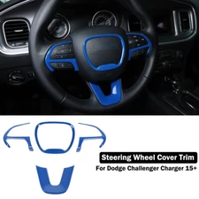 Car Steering Wheel Cover Trim Accessories for Dodge Challenger/Charger 2015+Blue