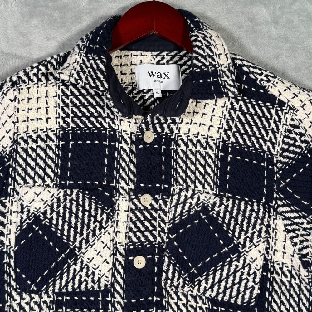 Wax London Mens Blue Plaid Flannel Button Up Shirt XS Whiting Overshirt