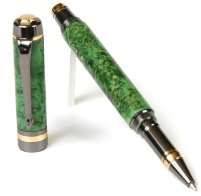 Lanier Pens, Elite Rollerball Pen, Gun Metal Plating, Green Box Elder