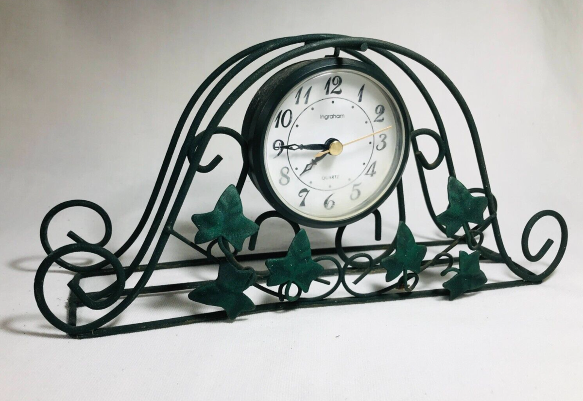 Vintage Ingraham Wire Frame Ivy Quartz Mantle Clock