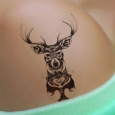 Temporäres Tattoo Hirsch Rose Schwarz Design Klebetattoo