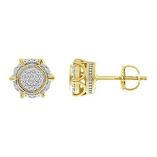 10K Yellow Gold 1/6 ct Natural Round Diamond Men's Cluster Earrings