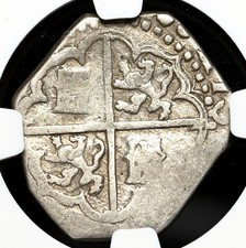 COLONIAL SPAIN. Philip III, 1598-1621, Silver Cob 2 Reales, Toledo, NGC VF20