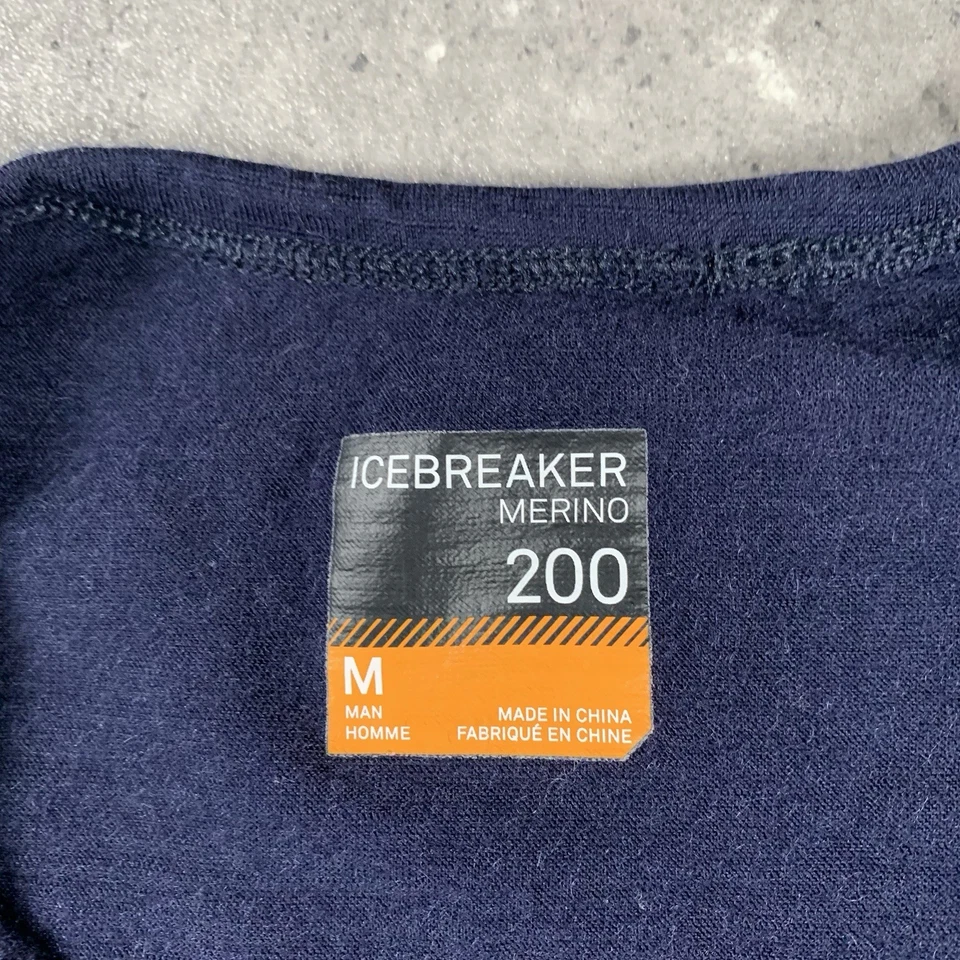 Camiseta Icebreaker Merino Para Hombre Mediana Azul Marino Top Térmica 200 Capa Base Lana Foto 2 de 4