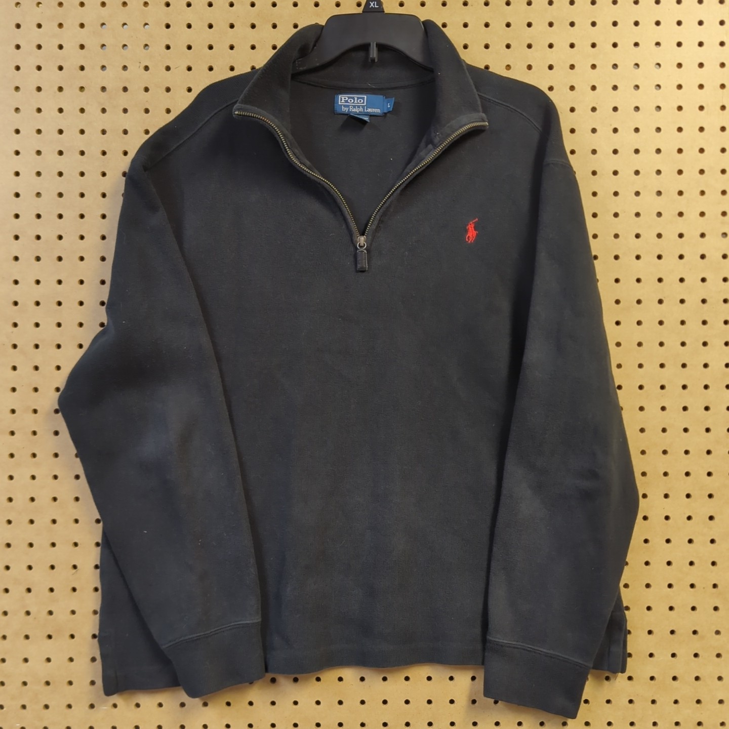 Vtg 90s Polo Ralph Lauren Quarter Zip Pullover Black Red Pony Mens L USA NMI