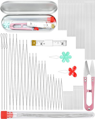 FIVEIZERO 87 Pcs Beading Needles Set   3 Types: 6 Sizes Big Eye silver-87PCS