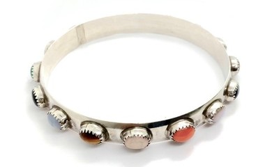 Vintage Sterling Leon Begay (Navajo) Bangle With Multi Colored Stones E-17001-71