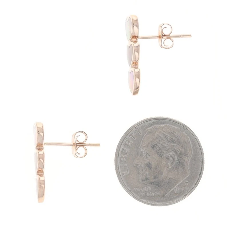 Pendientes colgantes trío corazón madreperla oro rosa viaje tres piedras -14k amor Foto 4 de 4