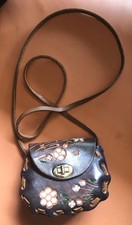 Vintage Hand Tooled Leather Mexican Mini Purse Floral Butterfly Boho Crossbody