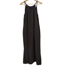 Quince Women 100% Organic Cotton Gauze Sleeveless Maxi Dress Black M