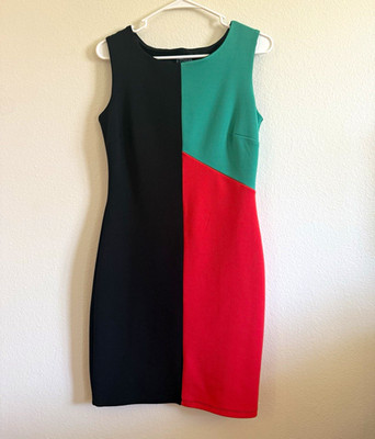 En Focus Studio Black Green Red Colorblock Sheath Dress Sleeveless Knee 6