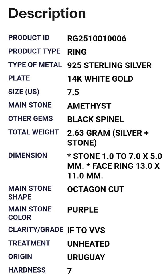 925 Sterling silber Ring Achteck Amethyst 7x5mm Spinell Edelstein Schmuck - Bild 4 von 4