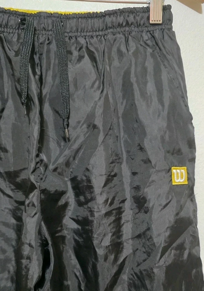 Vintage Wilson Track Pants Yellow Black Nylon Joggers Ankle Zippers 90s Kid L  - Image 3 of 4
