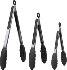 Kitchen Tongs for Cooking with Silicone Tips, Heat Resistant Black 