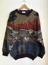 Vintage Gabicci scenic knit grandad jumper  a detailed fishing scene