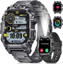 Military smartwatch for men, call answering, LED flashlight, IP68 fitness watch