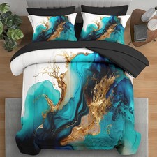 Comforter Set Queen Size, Mint Green Marble Gold 7 Pcs Bedding for Kids and Adul