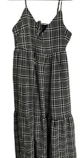 Forever 21 Plaid Dress Black White Cami Maxi Long Straps Ties Flowy Plus Size 1X