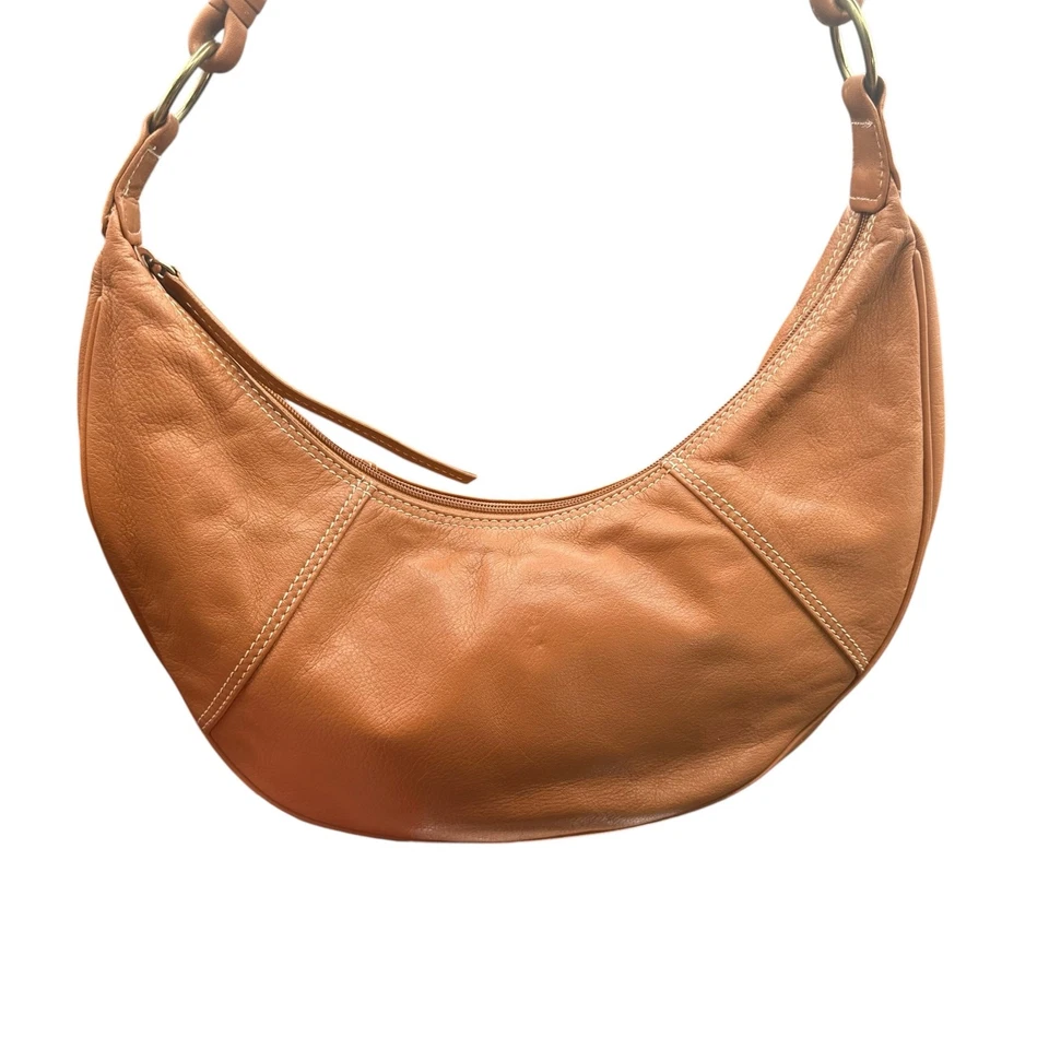 Bolso de Hombro Hobo Media Luna Cuero Coñac Valerie Stevens Cartera Holgada Foto 3 de 4