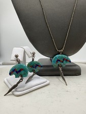 925 Sterling Silver Zuni Stone Inlay Bear Pendant Necklace Vintage And Este