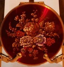Stratton Luster Red Floral Powder Compact Vintage England GORGEOUS!