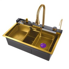 Flying Rain Stainles Steel Waterfall Kitchen Sink w PullDown Faucet Gold 30INCH