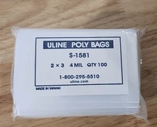 100 Uline S-1581 4 Mil 2"x3" Clear Poly Bags Sleeves NEW