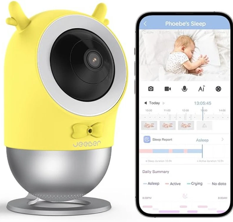 Jeeber Wifi Smart Baby Monitor Ai Sleep Analysis Night Vision 2.5K 4MP U2