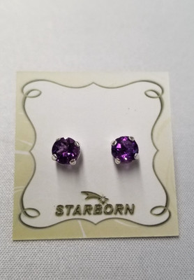 Starborn Amethyst runde facettierte Einfassung Stil Ohrstecker 7 mm Sterlingsilber